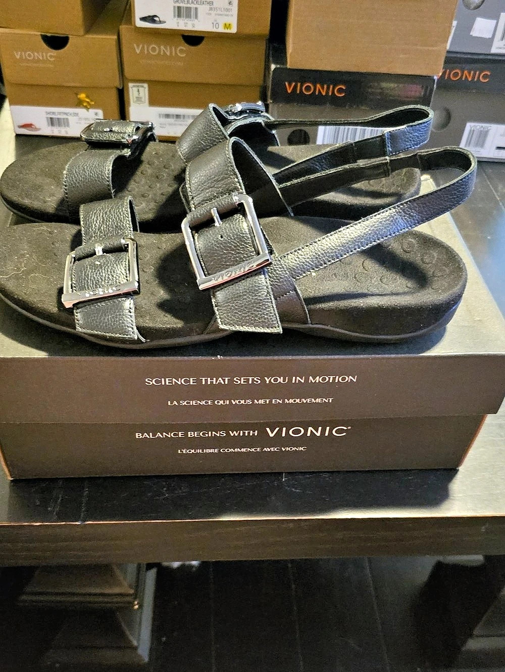 Vionic Reese Slingback Sandal Black Buckle Sandals